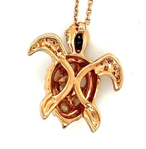 Turtle Fancy Diamond & Ruby & White Pearl 18K Yellow Gold Pendant Necklace