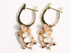 Turtles Fancy Diamond & Red Ruby & White Pearl 18K Yellow Gold Animal Earrings