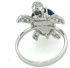 Turtle Blue Sapphire & White Diamond & Ruby 18K White Gold Animal Ring