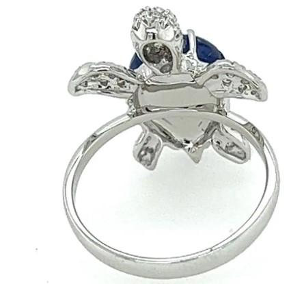 Turtle Blue Sapphire & White Diamond & Ruby 18K White Gold Animal Ring