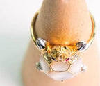 Turtle Fancy Diamond Ruby & White Pearl 18K Yellow Gold Animal Ring