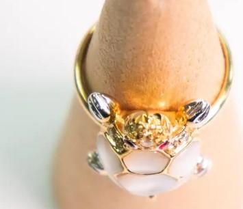 Turtle Fancy Diamond Ruby & White Pearl 18K Yellow Gold Animal Ring