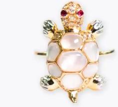 Turtle Fancy Diamond Ruby & White Pearl 18K Yellow Gold Animal Ring