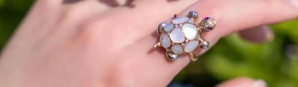 White Pearl  Fancy Diamond Ruby & White Diamond 18K Rose Gold Turtle Ring