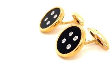 Black Onyx & White Diamond 18K Yellow Gold Button Cufflinks