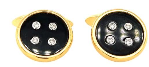 Black Onyx & White Diamond 18K Yellow Gold Button Cufflinks