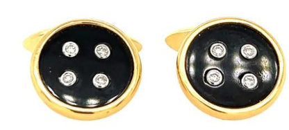 Black Onyx & White Diamond 18K Yellow Gold Button Cufflinks