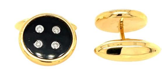 Black Onyx & White Diamond 18K Yellow Gold Button Cufflinks