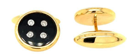 Black Onyx & White Diamond 18K Yellow Gold Button Cufflinks