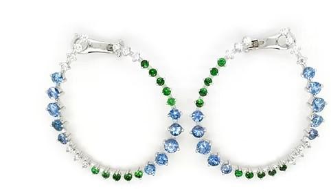 blue sapphire & green garnet & diamond 18k white gold earrings