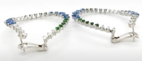 Blue Sapphire & Green Garnet & Diamond 18K White Gold Earrings