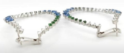 Blue Sapphire & Green Garnet & Diamond 18K White Gold Earrings