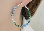 Blue Sapphire & Green Garnet & Diamond 18K White Gold Earrings