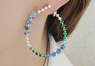 Blue Sapphire & Green Garnet & Diamond 18K White Gold Earrings