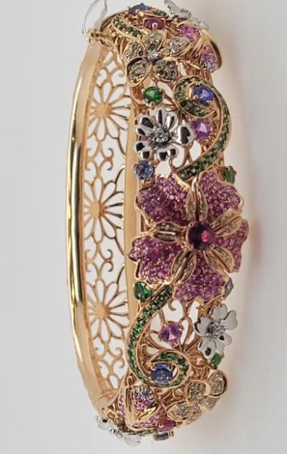 Multi Color Rainbow Gem & Fancy Diamond  lower 18K Rose Gold Full Finger Ring