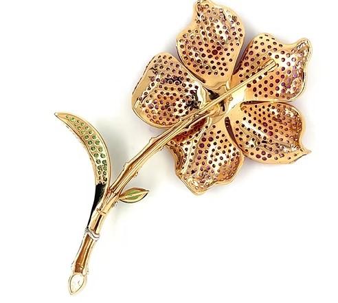 Pink Tourmaline & Ruby & Pink Sapphire & Multi Gem Floral Rose Gold Pin Brooch