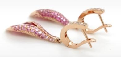 Pink Sapphire & Ruby & White Diamond Pave Set Floral 18K Rose Gold Drop Earrings