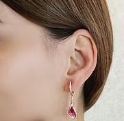 Pink Sapphire & Ruby & White Diamond Pave Set Floral 18K Rose Gold Drop Earrings