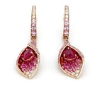 Pink Sapphire & Ruby & White Diamond Pave Set Floral 18K Rose Gold Drop Earrings