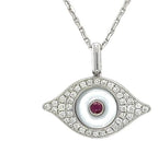 Evil Eye Ruby & White Diamond & White Pearl 18K White Gold Pendant Necklace
