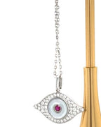 Evil Eye Ruby & White Diamond & White Pearl 18K White Gold Pendant Necklace