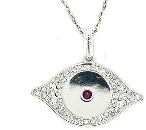 Evil Eye Ruby & White Diamond & White Pearl 18K White Gold Pendant Necklace