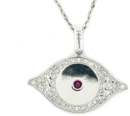 Evil Eye Ruby & White Diamond & White Pearl 18K White Gold Pendant Necklace