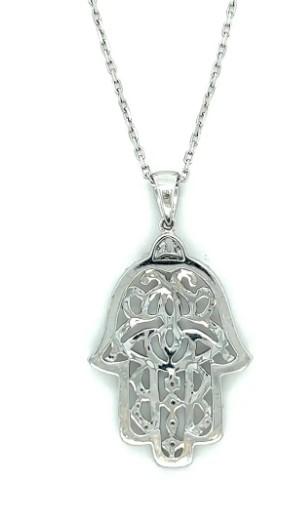 Hamsa Hand White Diamond 18K White Gold Pendant Necklace