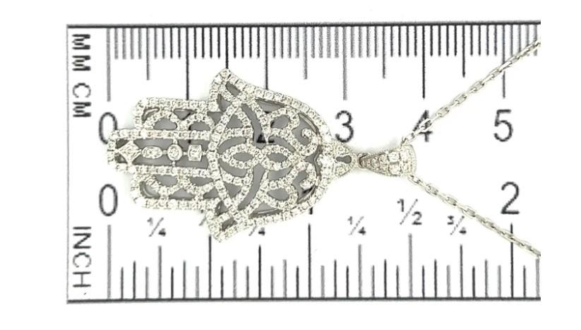 hamsa hand white diamond 18k white gold pendant necklace