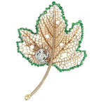 Green Garnet Ruby & Diamond 18K Rose Gold Leaf Frog Brooch
