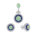 Opal Sapphire Diamond Vintage Style Pendant & Stud Earrings Jewelry Set