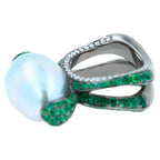 Silvery White Iridescent South Sea Pearl Emerald Diamond Sapphire 18k Gold Ring