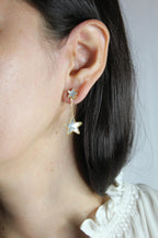 Silvery White Pearl Star Galaxy Celestial Constellation Zodiac 18K Gold Earrings