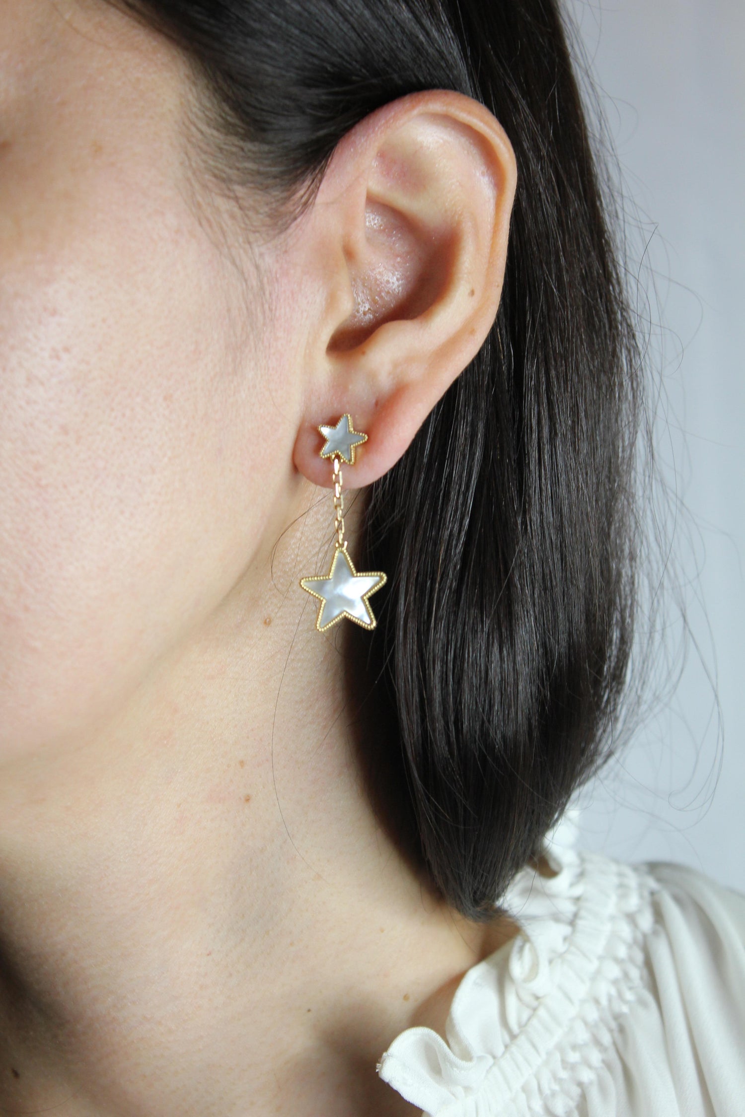 Silvery White Pearl Star Galaxy Celestial Constellation Zodiac 18K Gold Earrings