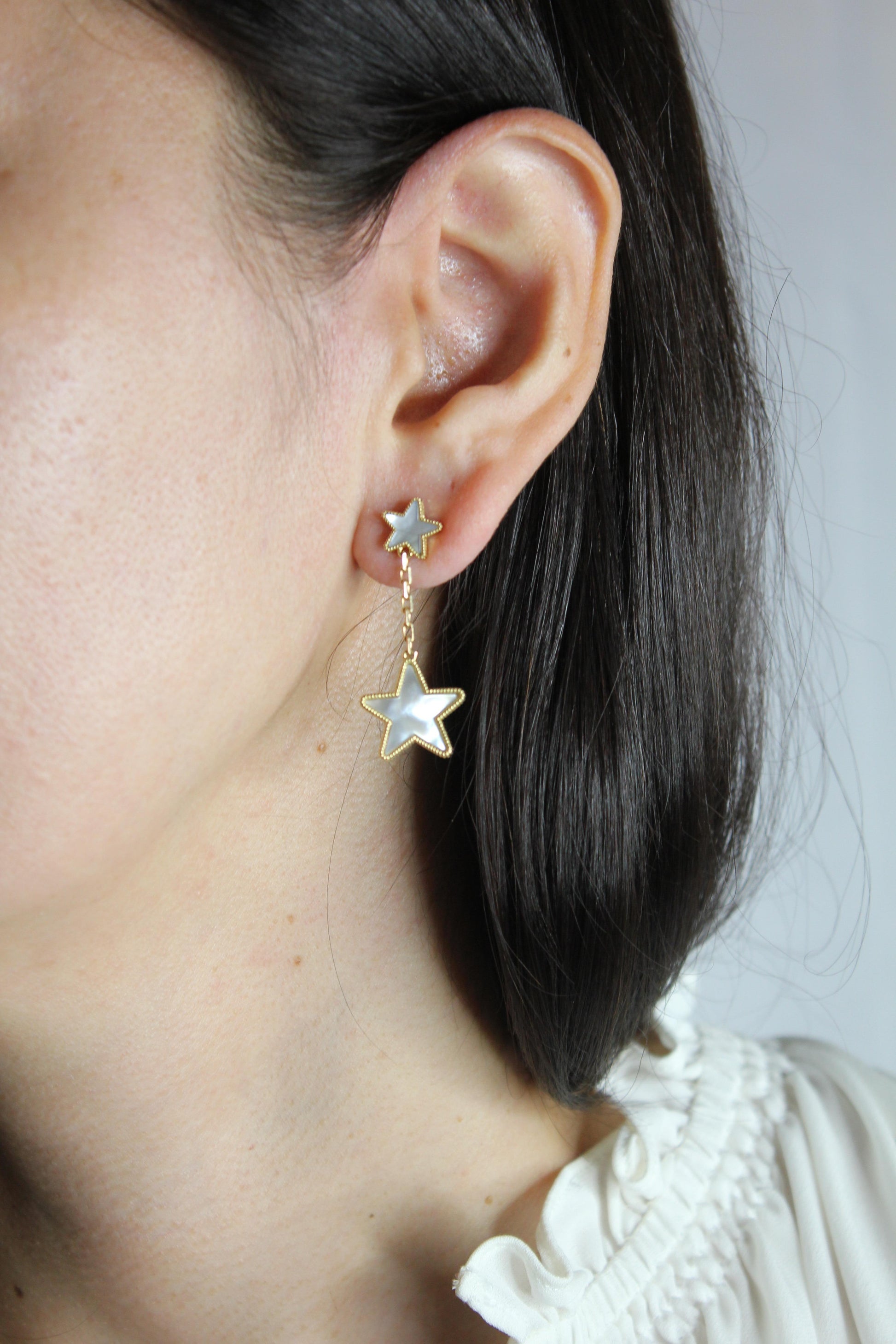 Silvery White Pearl Star Galaxy Celestial Constellation Zodiac 18K Gold Earrings