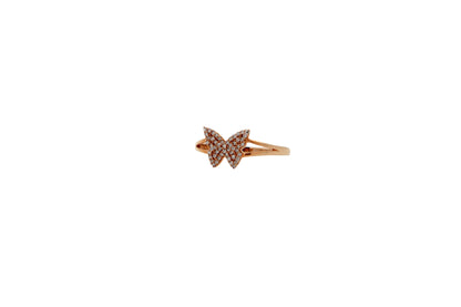 Small Butterfly Diamond Pave Set 18K Rose Gold Split Shank Ring