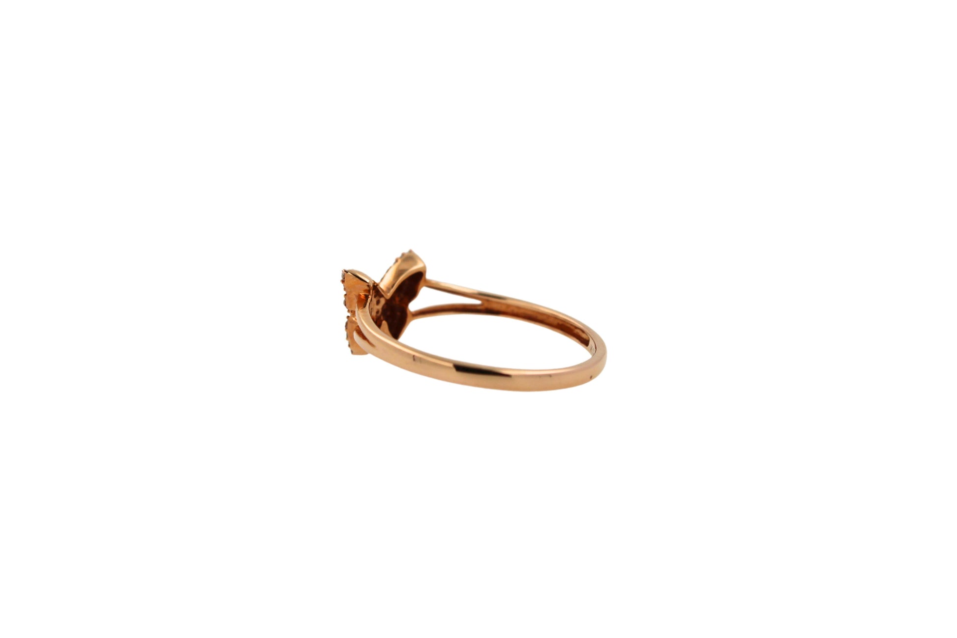 Small Butterfly Diamond Pave Set 18K Rose Gold Split Shank Ring