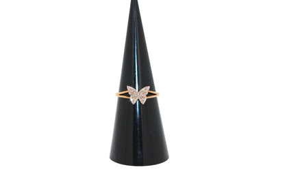 Small Butterfly Diamond Pave Set 18K Rose Gold Split Shank Ring