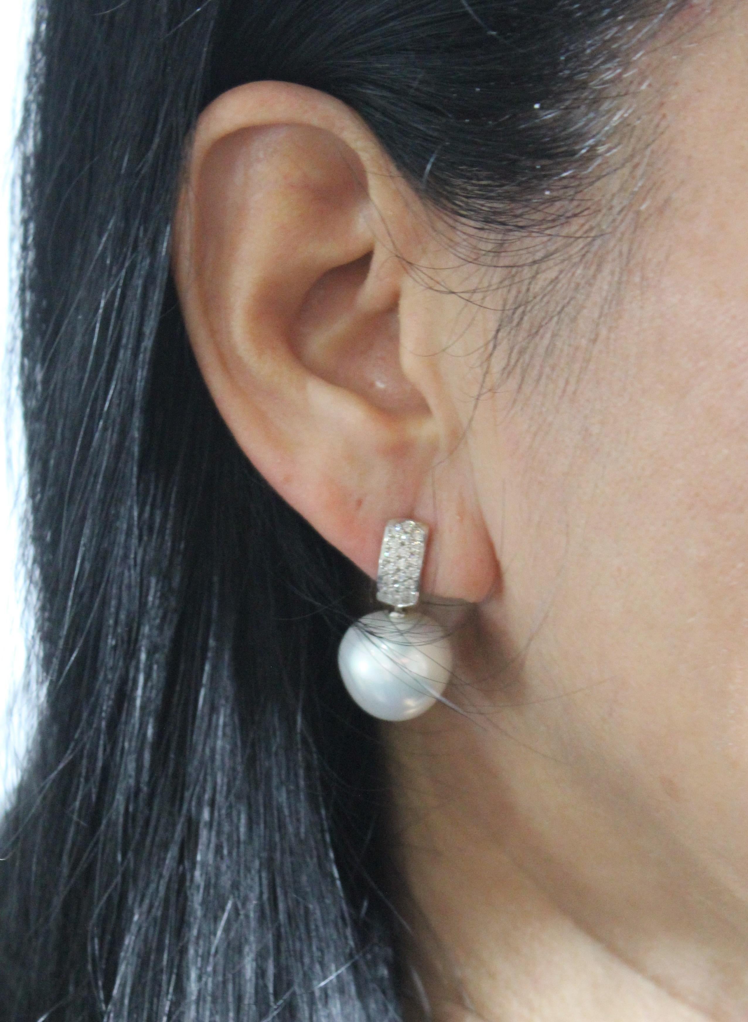 South Sea White Apple Cushion Pearl Diamond 18 Karat White Gold Pave Earrings