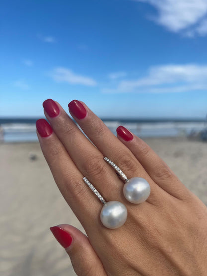 South Sea White Pearl Diamond 18 Karat White Gold Hinge Line Drop Hoop Earrings
