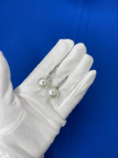 South Sea White Pearl Diamond 18 Karat White Gold Hinge Line Drop Hoop Earrings