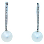 South Sea White Pearl Diamond 18 Karat White Gold Hinge Line Drop Hoop Earrings