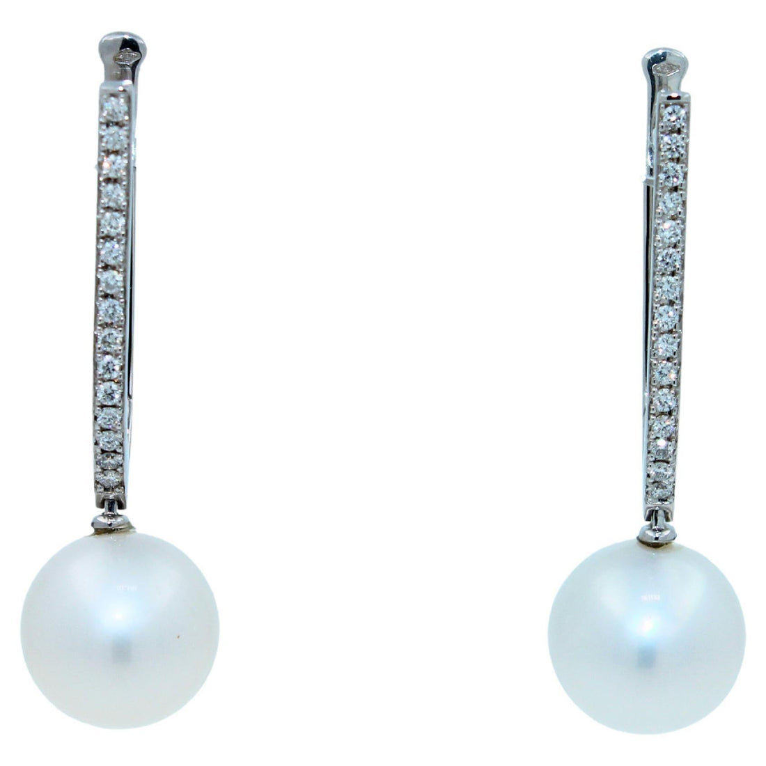 South Sea White Pearl Diamond 18 Karat White Gold Hinge Line Drop Hoop Earrings