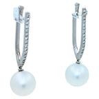 South Sea White Pearl Diamond 18 Karat White Gold Hinge Line Drop Hoop Earrings