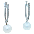 South Sea White Pearl Diamond 18 Karat White Gold Hinge Line Drop Hoop Earrings
