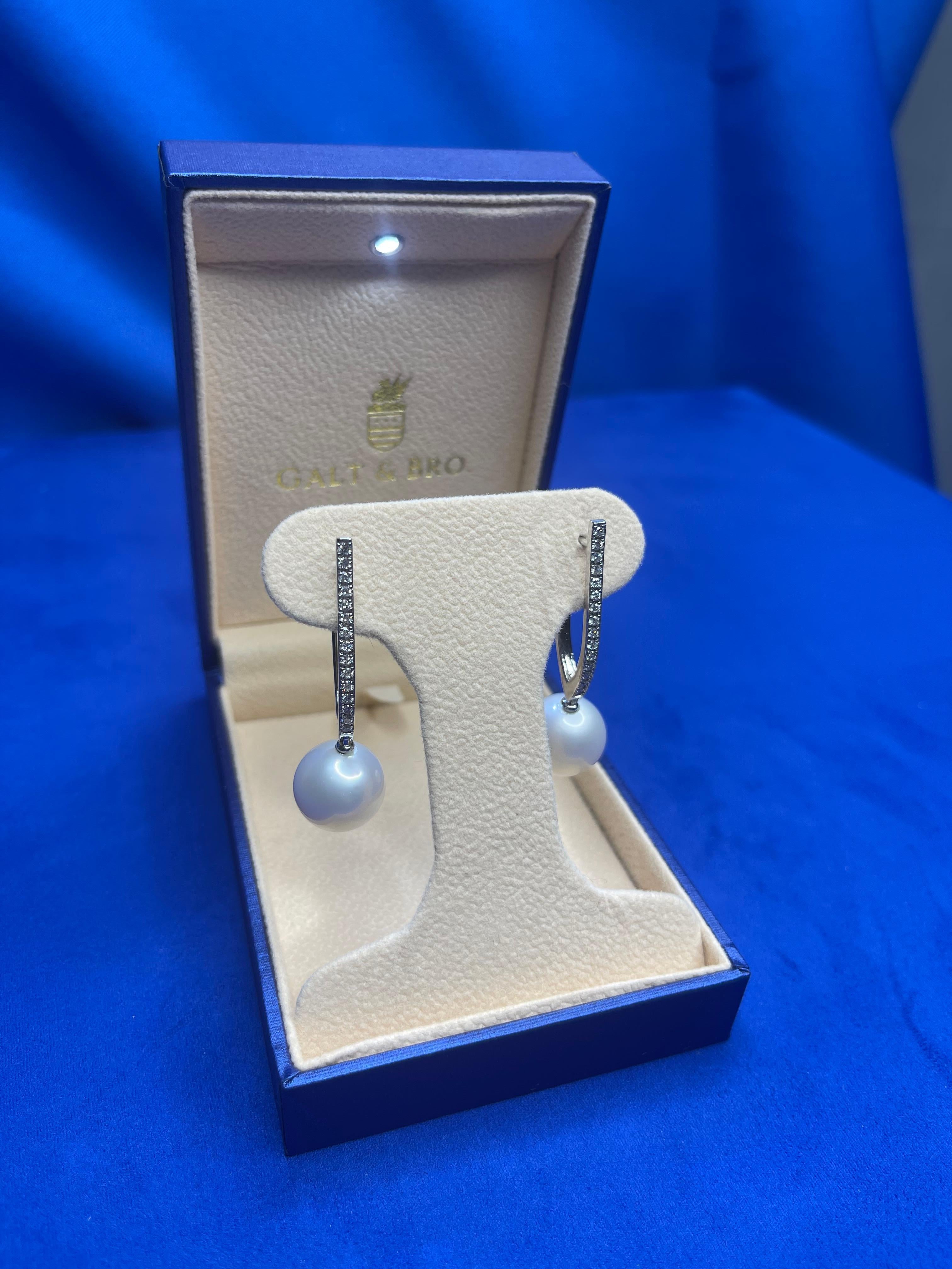 South Sea White Pearl Diamond 18 Karat White Gold Hinge Line Drop Hoop Earrings