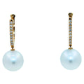 South Sea White Pearl Diamond 18 Karat Yellow Gold Hinge Line Drop Hoop Earrings