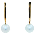 South Sea White Pearl Diamond 18 Karat Yellow Gold Hinge Line Drop Hoop Earrings