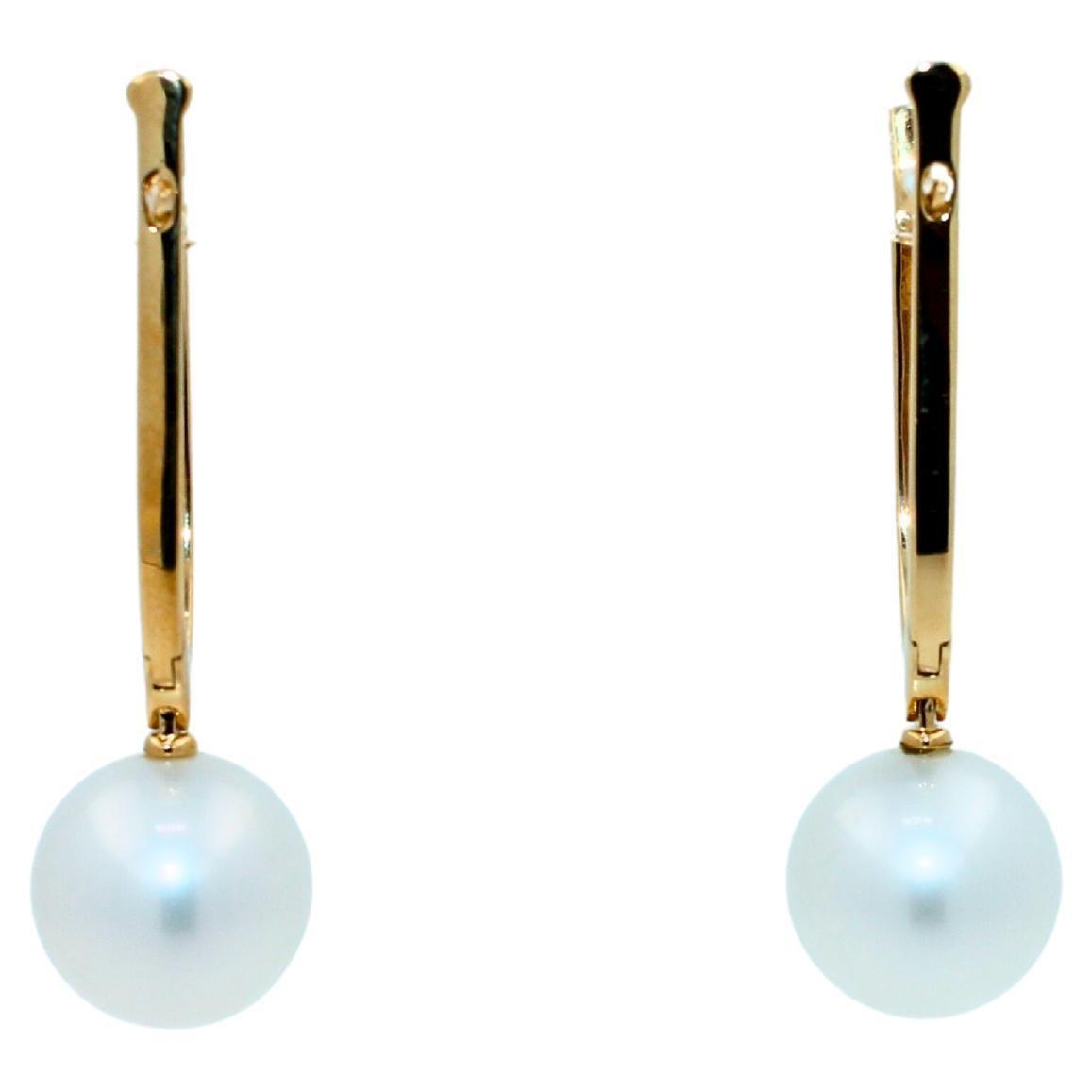 south sea white pearl diamond 18 karat yellow gold hinge line drop hoop earrings