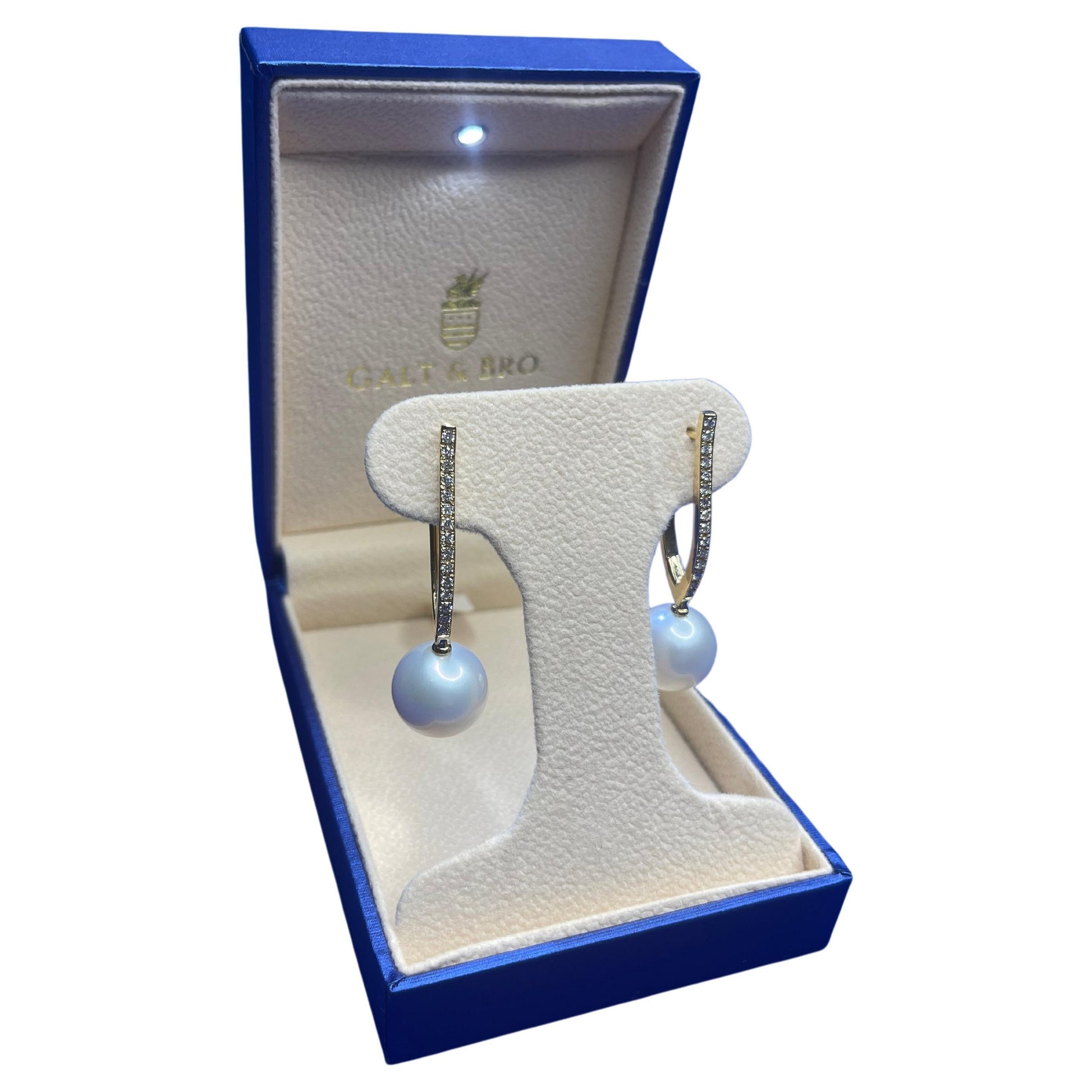 South Sea White Pearl Diamond 18 Karat Yellow Gold Hinge Line Drop Hoop Earrings